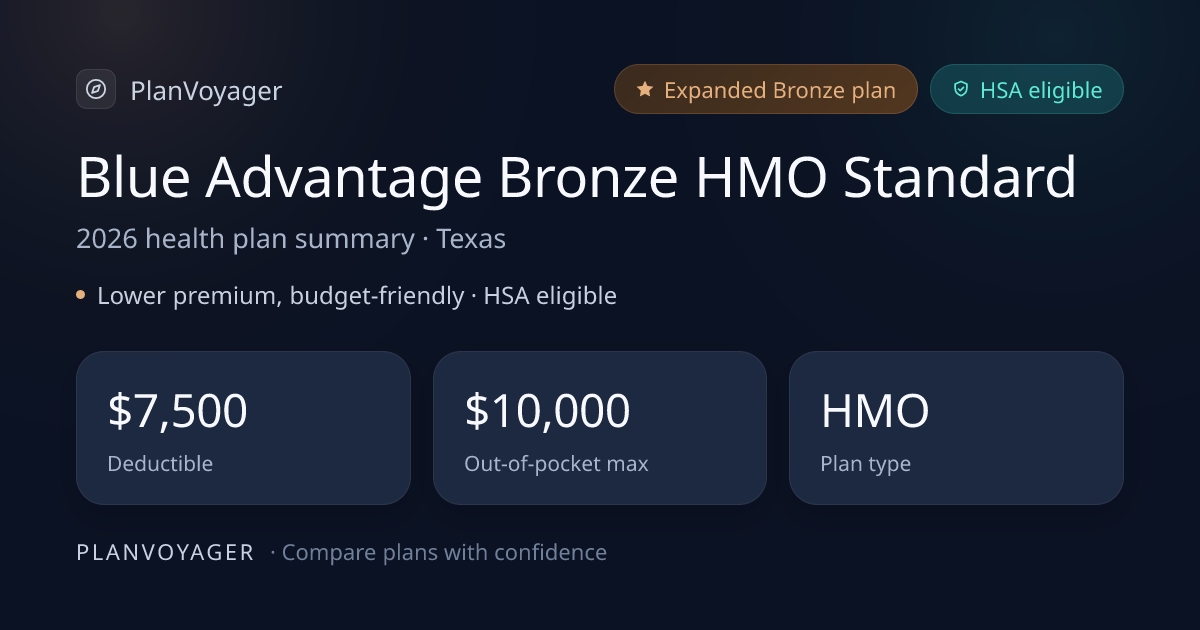 Blue Advantage Bronze HMO℠ Standard – 2026 TX Health Plan | PlanVoyager